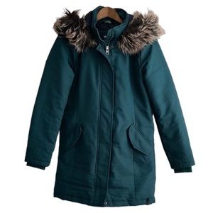 Only Katy Parka Faux Fur Zip Up Thick Warm Long Winter Puffer Jacket Coat Green